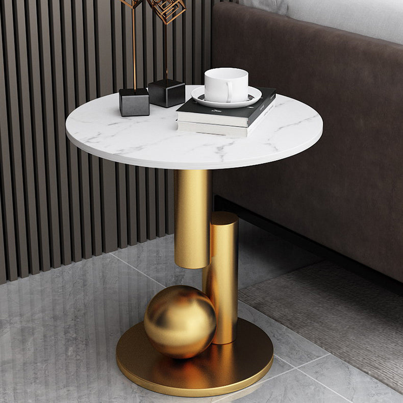 Modern Art Deco Round Marble Slab Iron Side Table For Living Room