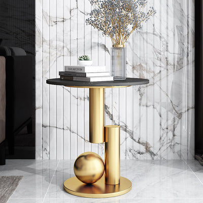 Modern Art Deco Round Marble Slab Iron Side Table For Living Room