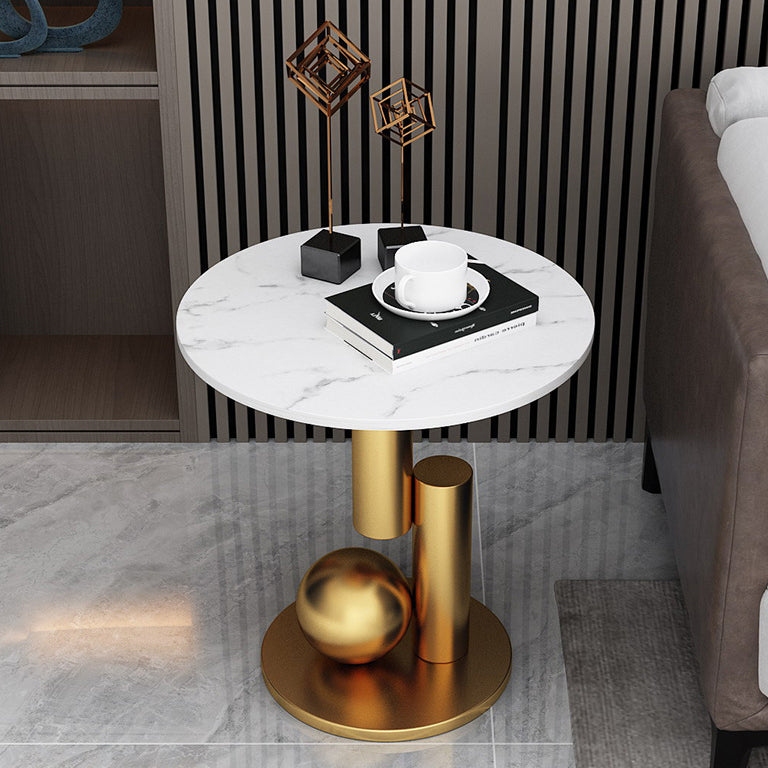 Modern Art Deco Round Marble Slab Iron Side Table For Living Room