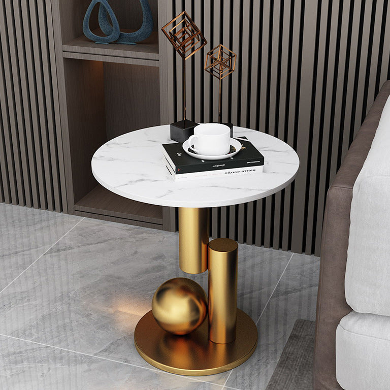 Modern Art Deco Round Marble Slab Iron Side Table For Living Room