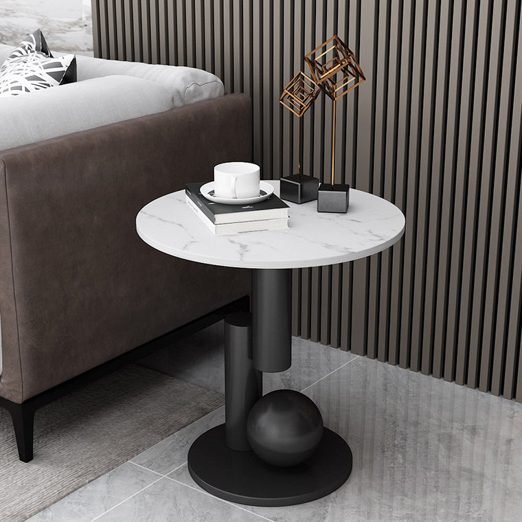 Modern Art Deco Round Marble Slab Iron Side Table For Living Room