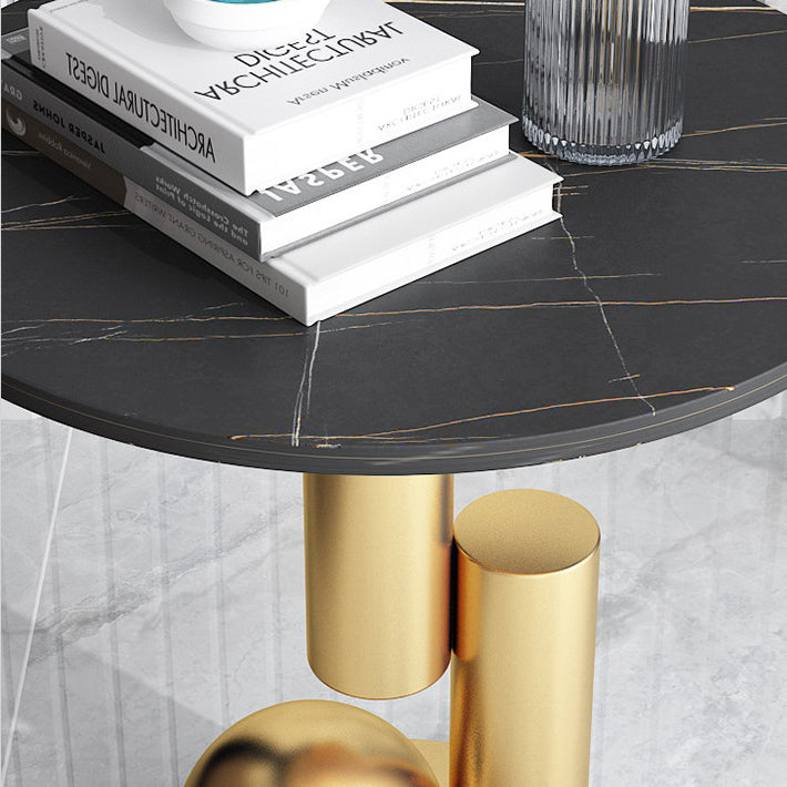 Modern Art Deco Round Marble Slab Iron Side Table For Living Room