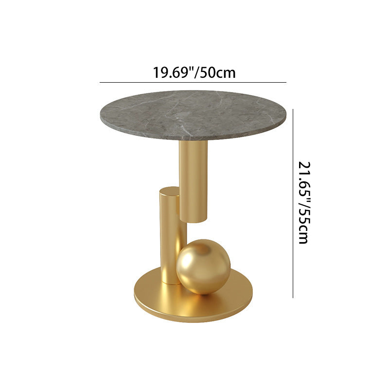 Modern Art Deco Round Marble Slab Iron Side Table For Living Room