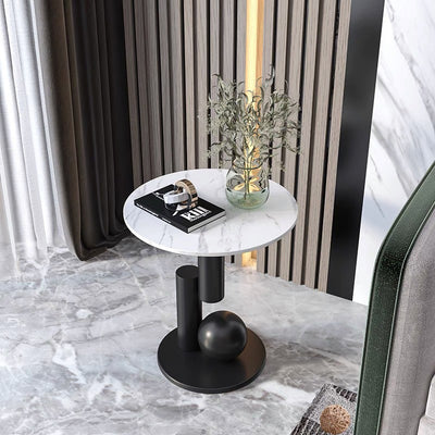 Modern Art Deco Round Marble Slab Iron Side Table For Living Room
