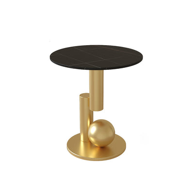 Modern Art Deco Round Marble Slab Iron Side Table For Living Room