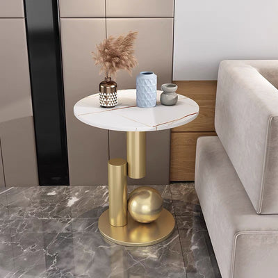Modern Art Deco Round Marble Slab Iron Side Table For Living Room