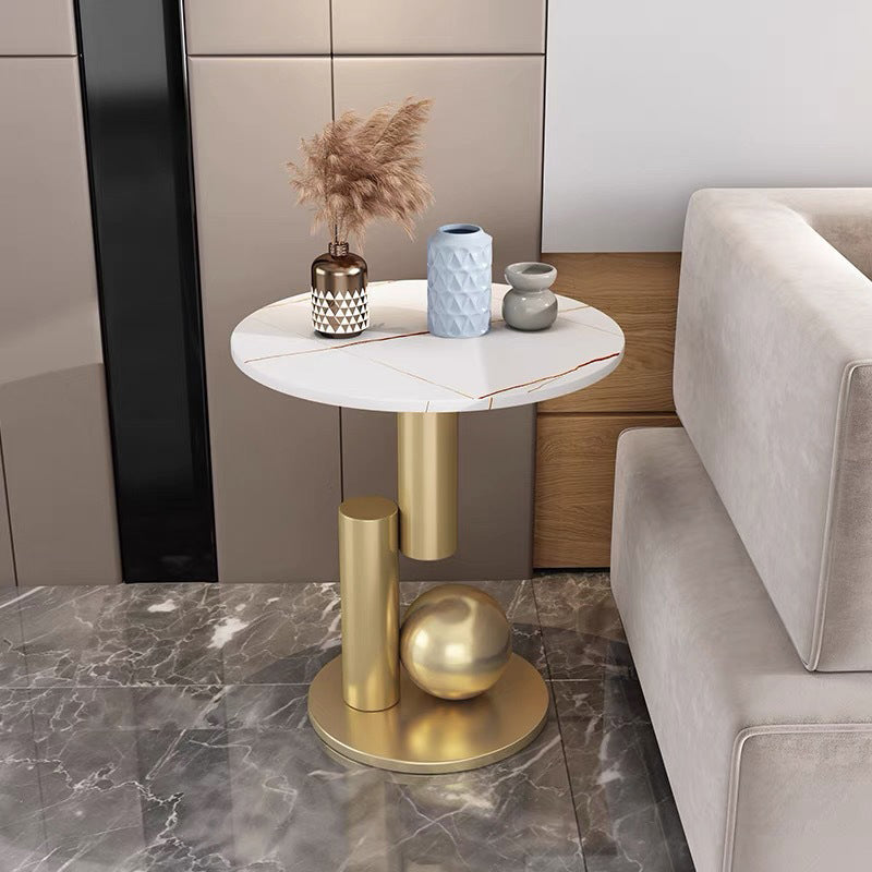 Modern Art Deco Round Marble Slab Iron Side Table For Living Room