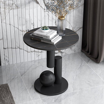 Modern Art Deco Round Marble Slab Iron Side Table For Living Room