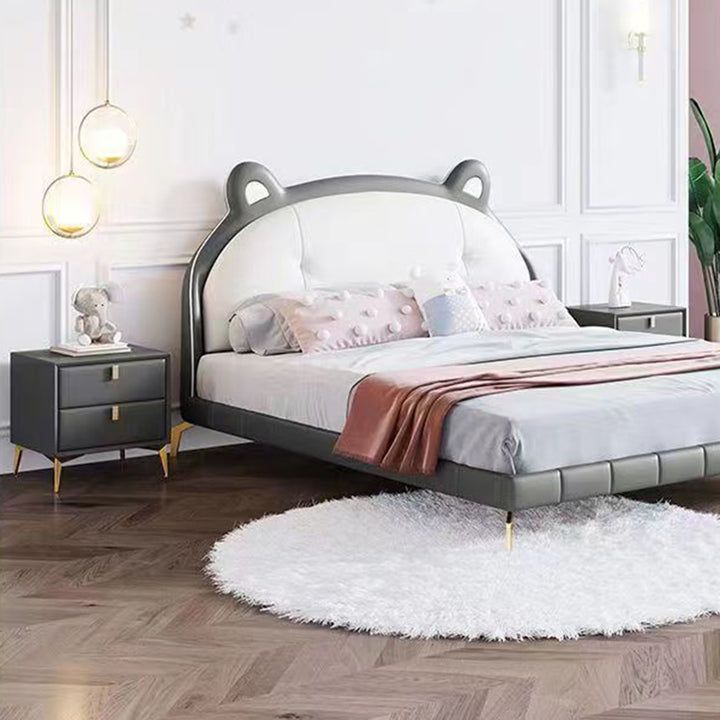 Contemporary Scandinavian Rectangular MDF Cat Scratch Resistant Leather Metal Hardware Nightstand 2-Drawer For Bedroom