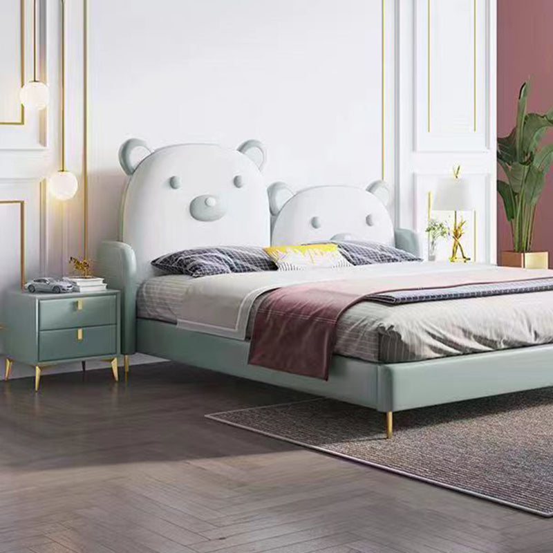 Table de chevet contemporaine scandinave rectangulaire en bois massif, cuir microfibre, ferrures métalliques, 2 tiroirs pour chambre 