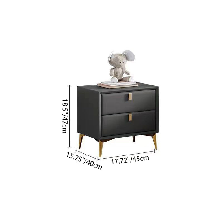 Contemporary Scandinavian Rectangular MDF Cat Scratch Resistant Leather Metal Hardware Nightstand 2-Drawer For Bedroom