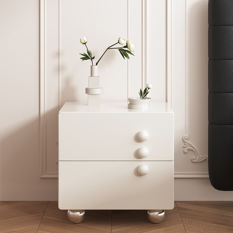 Modern Minimalist Rectangular Solid Wood High Density Panel Stainless Steel Nightstand 2-Drawer For Bedroom