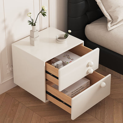 Modern Minimalist Rectangular Solid Wood High Density Panel Stainless Steel Nightstand 2-Drawer For Bedroom