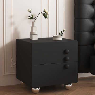 Modern Minimalist Rectangular Solid Wood High Density Panel Stainless Steel Nightstand 2-Drawer For Bedroom