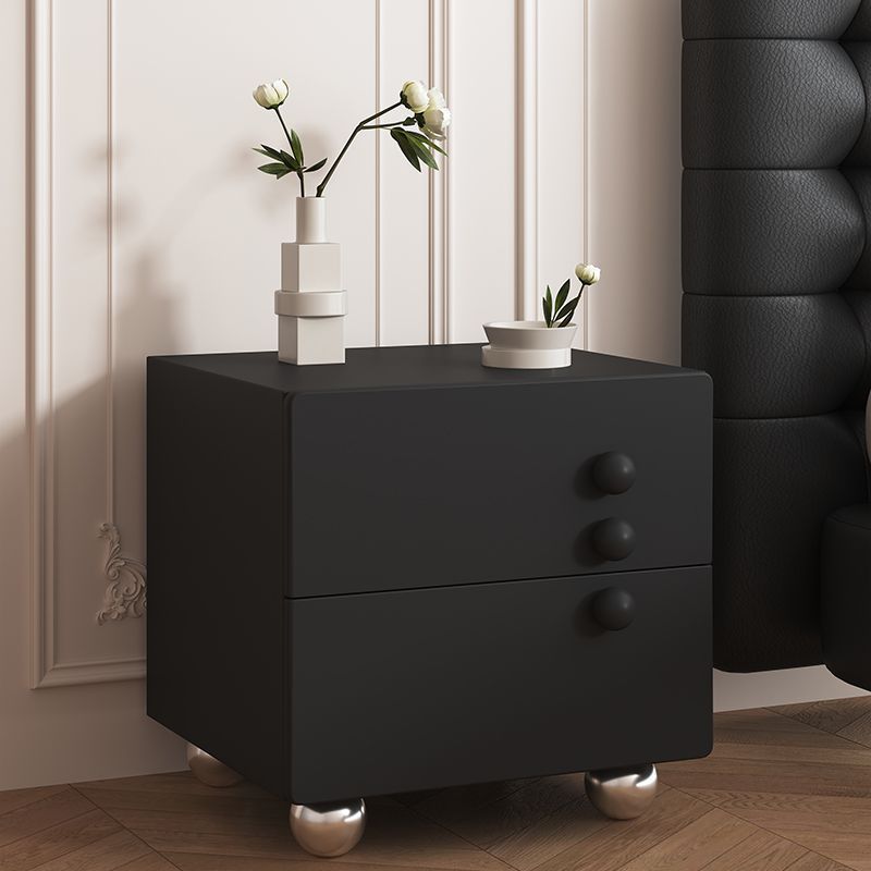 Modern Minimalist Rectangular Solid Wood High Density Panel Stainless Steel Nightstand 2-Drawer For Bedroom