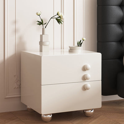 Modern Minimalist Rectangular Solid Wood High Density Panel Stainless Steel Nightstand 2-Drawer For Bedroom