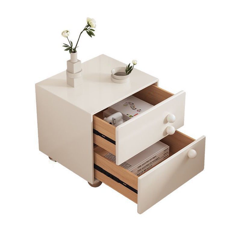 Modern Minimalist Rectangular Solid Wood High Density Panel Stainless Steel Nightstand 2-Drawer For Bedroom