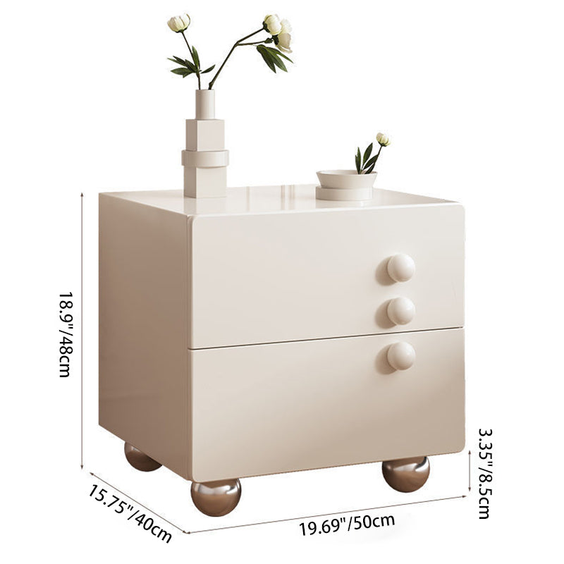 Modern Minimalist Rectangular Solid Wood High Density Panel Stainless Steel Nightstand 2-Drawer For Bedroom