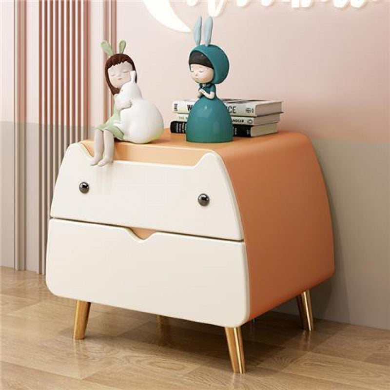 Table de nuit en bois massif et acier au carbone avec cuir microfibre pour chambre d&