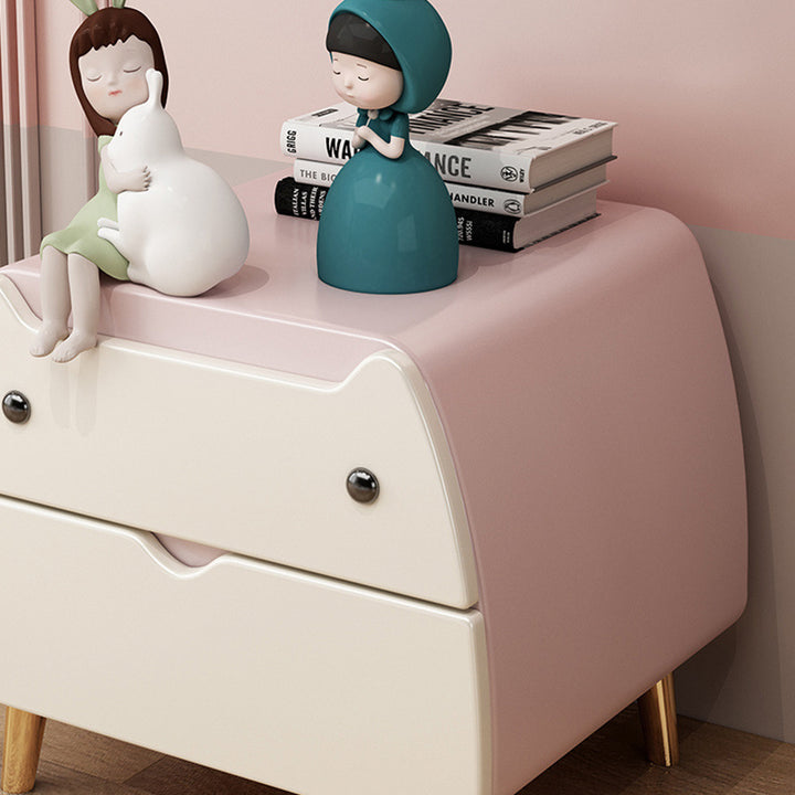 Contemporary Creative Kids Cartoon Cat Solid Wood Carbon Steel Microfiber Leather Nightstand 2-Drawer For Bedroom