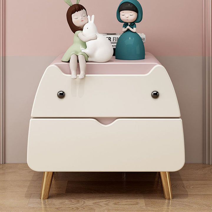 Contemporary Creative Kids Cartoon Cat Solid Wood Carbon Steel Microfiber Leather Nightstand 2-Drawer For Bedroom