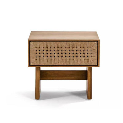 Traditional Rustic Rectangular Solid Wood Danish Cord Nightstand 1-Drawer For Bedroom