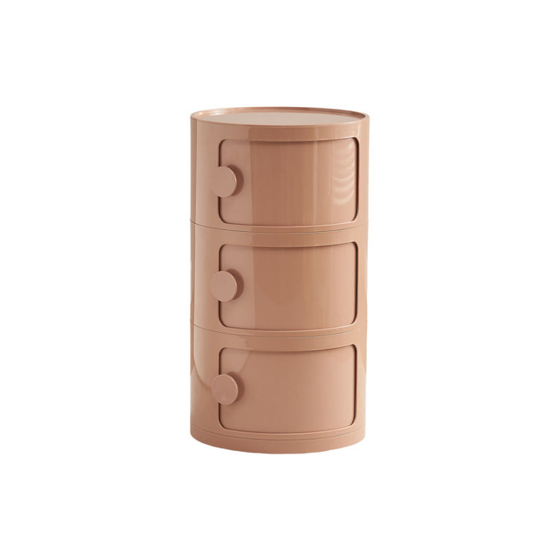 Contemporary Scandinavian Round Plastic Nightstand 3-Storage For Bedroom