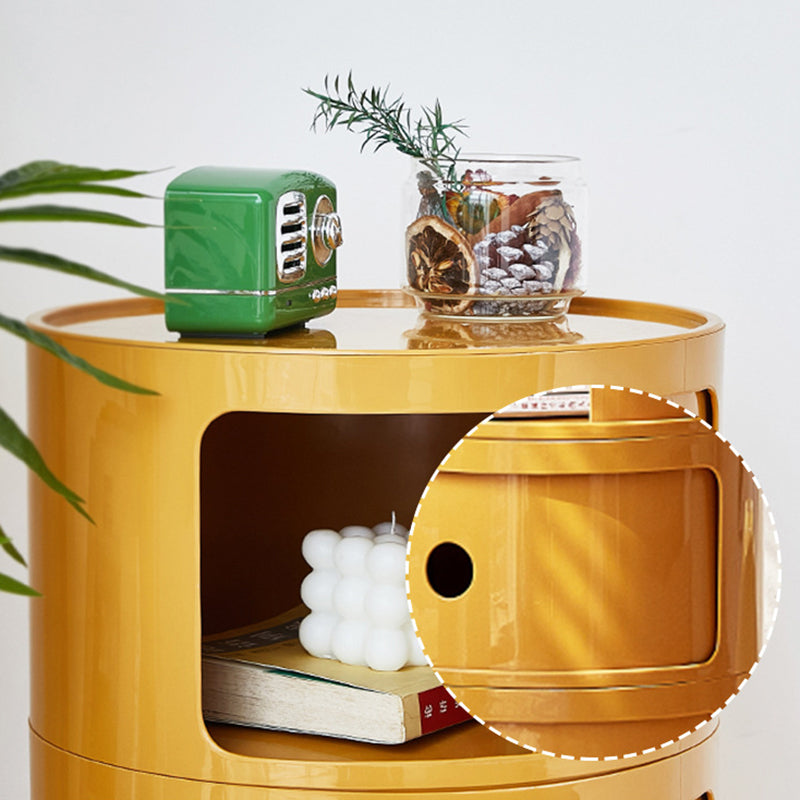 Contemporary Scandinavian Round Plastic Nightstand 3-Storage For Bedroom