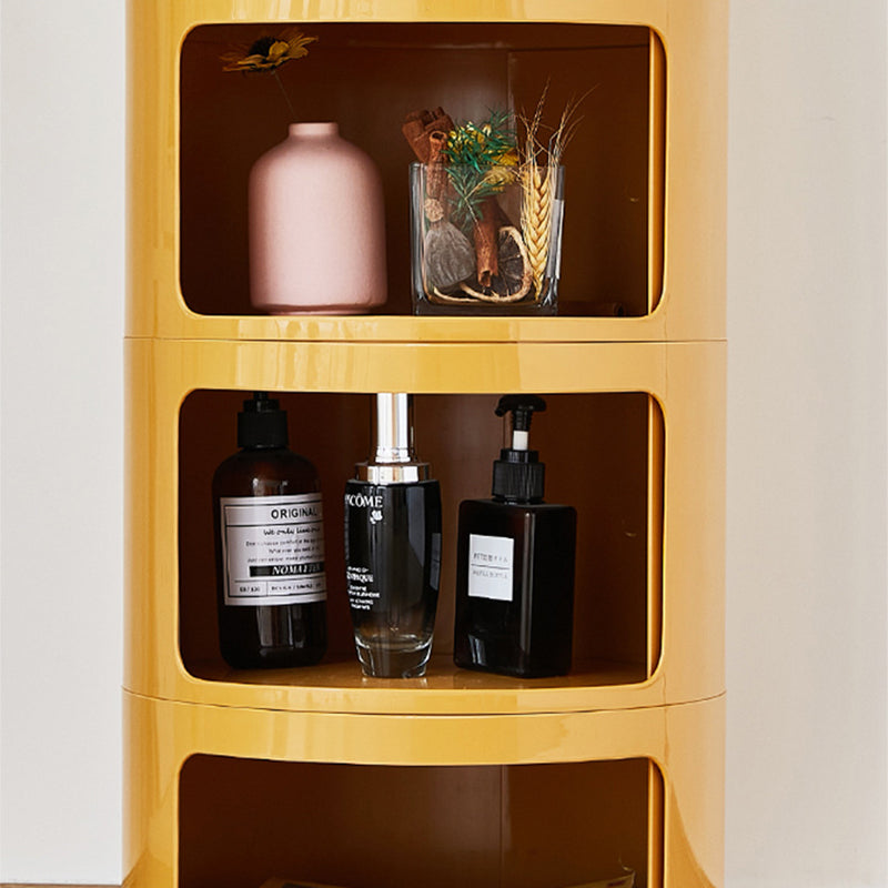 Contemporary Scandinavian Round Plastic Nightstand 3-Storage For Bedroom