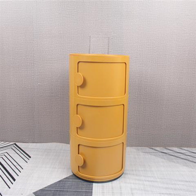 Contemporary Scandinavian Round Plastic Nightstand 3-Storage For Bedroom