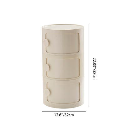 Contemporary Scandinavian Round Plastic Nightstand 3-Storage For Bedroom