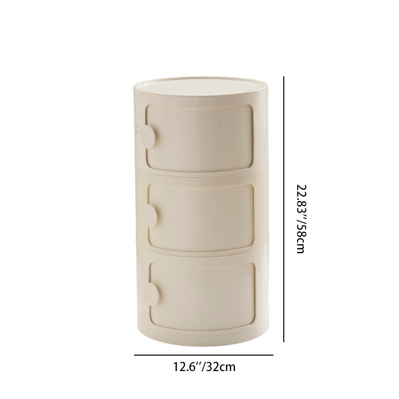 Contemporary Scandinavian Round Plastic Nightstand 3-Storage For Bedroom