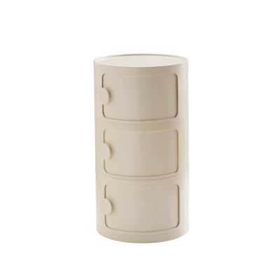 Contemporary Scandinavian Round Plastic Nightstand 3-Storage For Bedroom