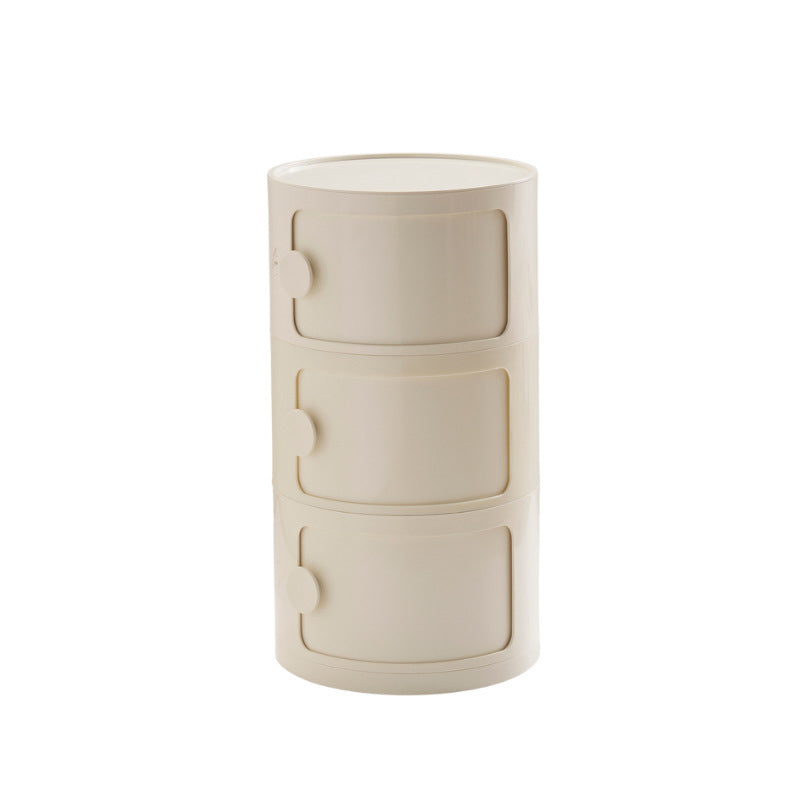 Contemporary Scandinavian Round Plastic Nightstand 3-Storage For Bedroom