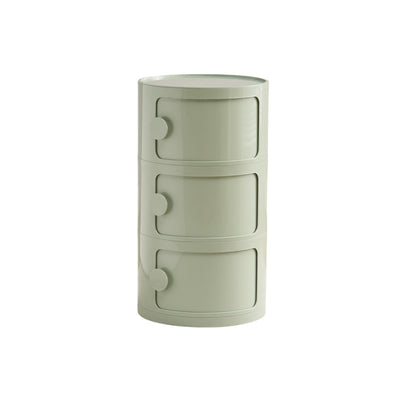 Contemporary Scandinavian Round Plastic Nightstand 3-Storage For Bedroom