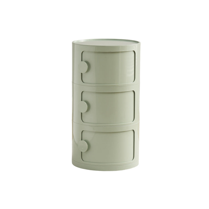Contemporary Scandinavian Round Plastic Nightstand 3-Storage For Bedroom