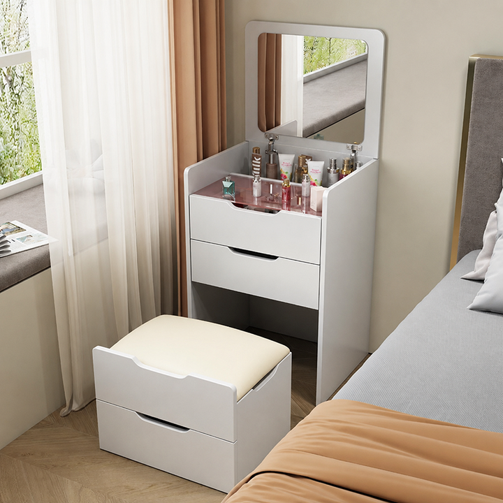 Modern Minimalist Rectangular Glass Solid Wood Makeup Vanity 3-Drawer For Bedroom