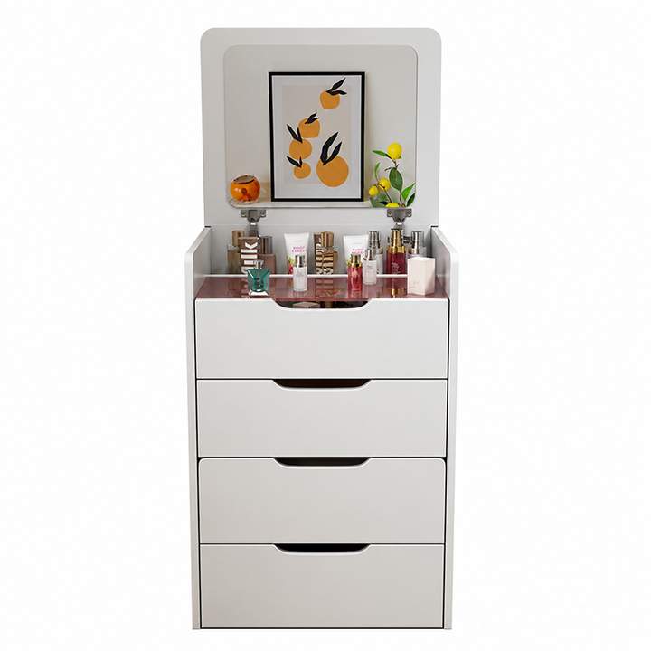 Modern Minimalist Rectangular Glass Solid Wood Makeup Vanity 3-Drawer For Bedroom
