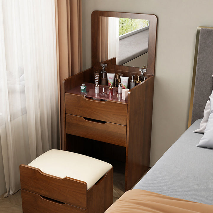 Modern Minimalist Rectangular Glass Solid Wood Makeup Vanity 3-Drawer For Bedroom