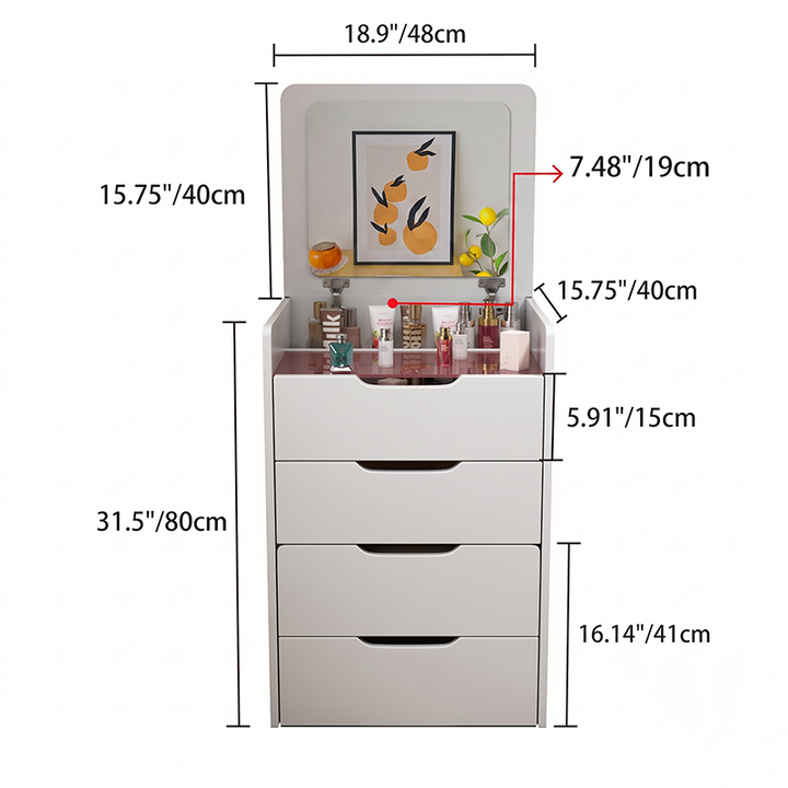 Modern Minimalist Rectangular Glass Solid Wood Makeup Vanity 3-Drawer For Bedroom