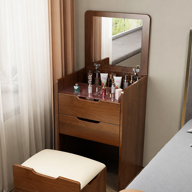 Modern Minimalist Rectangular Glass Solid Wood Makeup Vanity 3-Drawer For Bedroom
