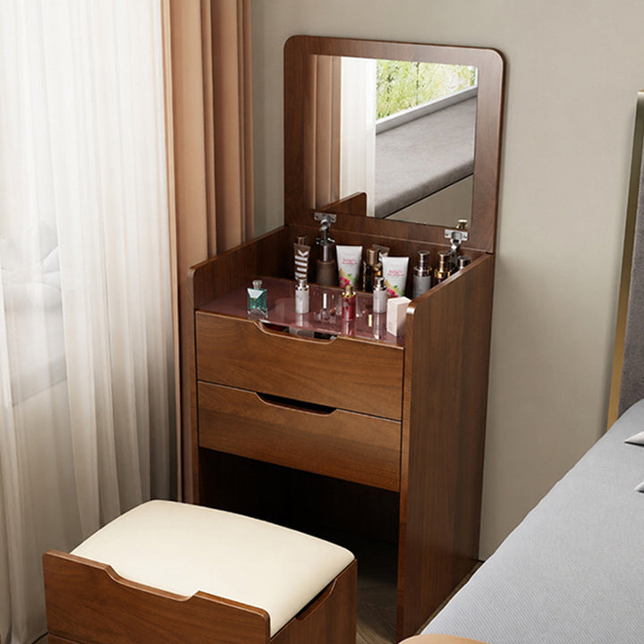 Modern Minimalist Rectangular Glass Solid Wood Makeup Vanity 3-Drawer For Bedroom