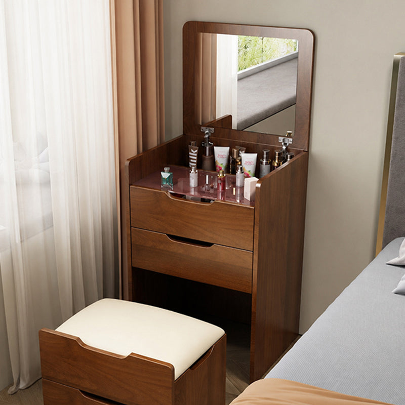 Modern Minimalist Rectangular Glass Solid Wood Makeup Vanity 3-Drawer For Bedroom
