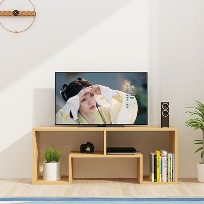 Soporte de TV rectangular minimalista moderno de 2 niveles para sala de estar 