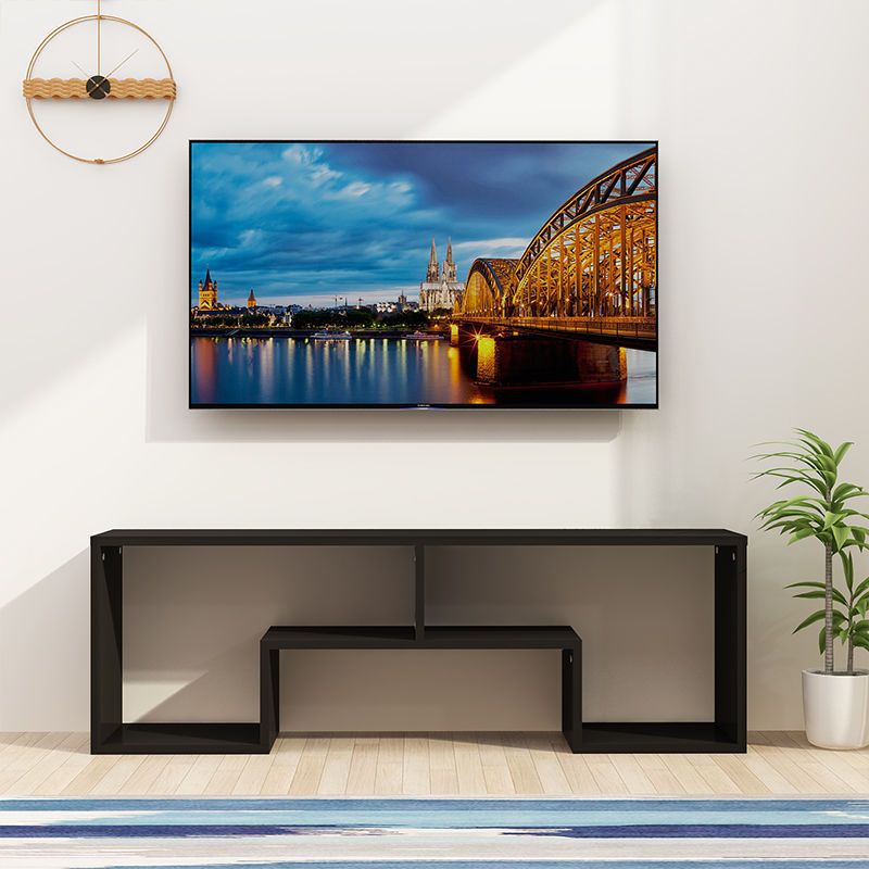 Soporte de TV rectangular minimalista moderno de 2 niveles para sala de estar 