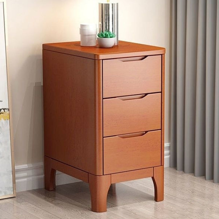 Table de chevet rectangulaire contemporaine en bois massif scandinave à 3 tiroirs pour chambre 