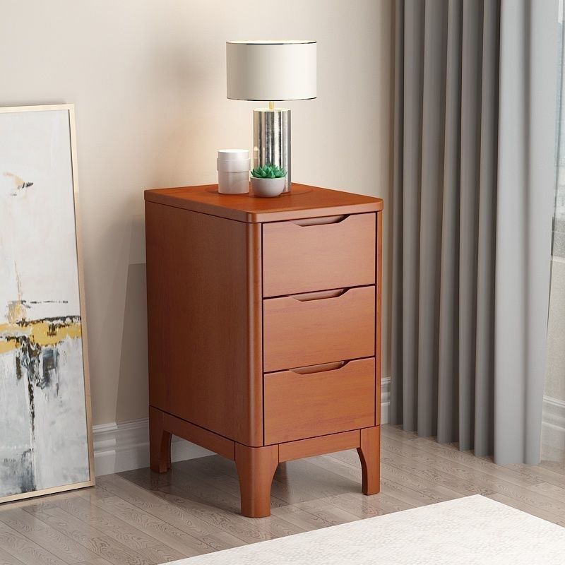 Table de chevet rectangulaire contemporaine en bois massif scandinave à 3 tiroirs pour chambre 