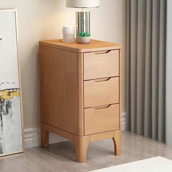 Table de chevet rectangulaire contemporaine en bois massif scandinave à 3 tiroirs pour chambre 