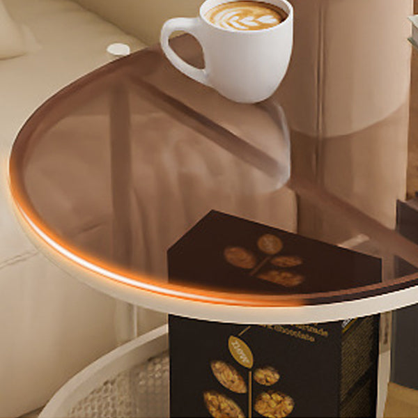 Modern Eclectic Oval Glass Carbon Steel Side Table 1-Shelf For Living Room