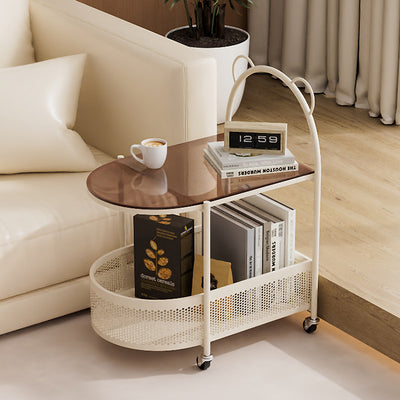Modern Eclectic Oval Glass Carbon Steel Side Table 1-Shelf For Living Room